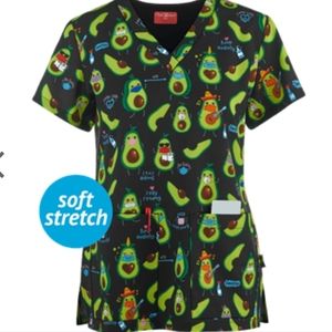 NWT | Ava Therese | Avocado Print Stay Safe Women's 2-Pocket V-Neck Scrub Top